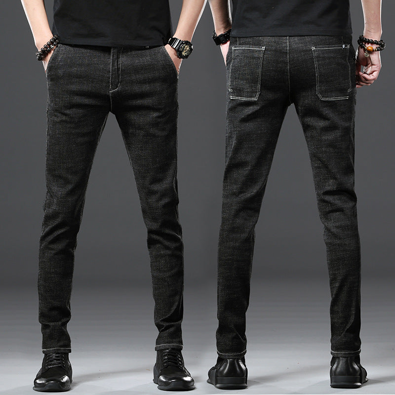 Stretch Loose Men Plus Flint Jeans Korean version popular logo slim skinny leg pants long pants black Haren pants