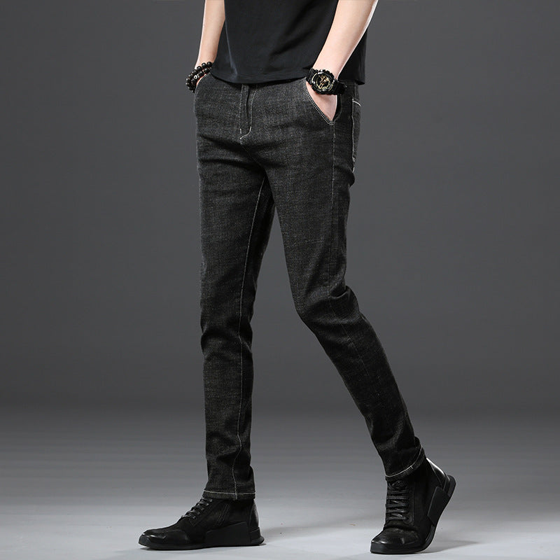 Stretch Loose Men Plus Flint Jeans Korean version popular logo slim skinny leg pants long pants black Haren pants