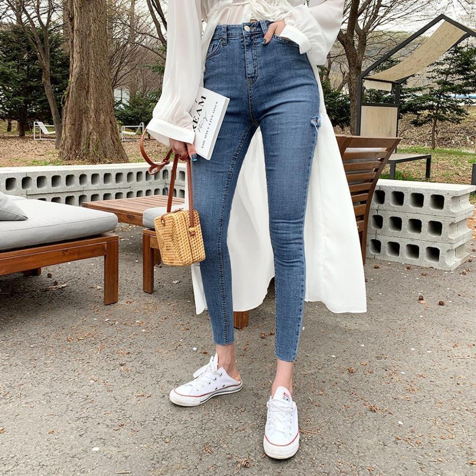 Ripped Leg-fit Skinny Pencil Cropped Jeans