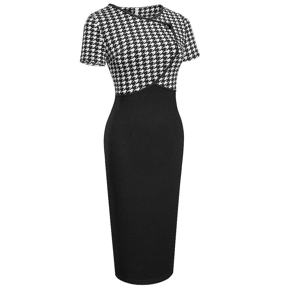 Houndstooth Stitching Commuter Slim Bag Hip Pencil Skirt