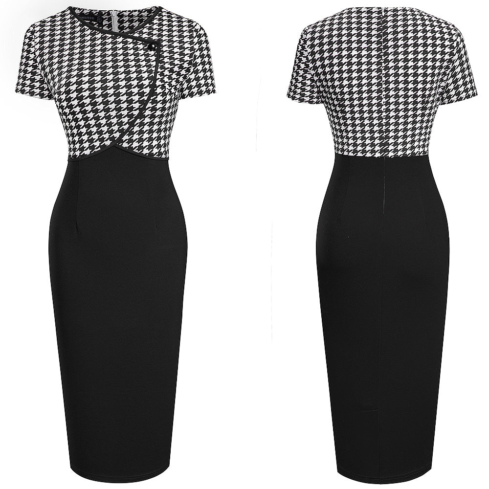 Houndstooth Stitching Commuter Slim Bag Hip Pencil Skirt