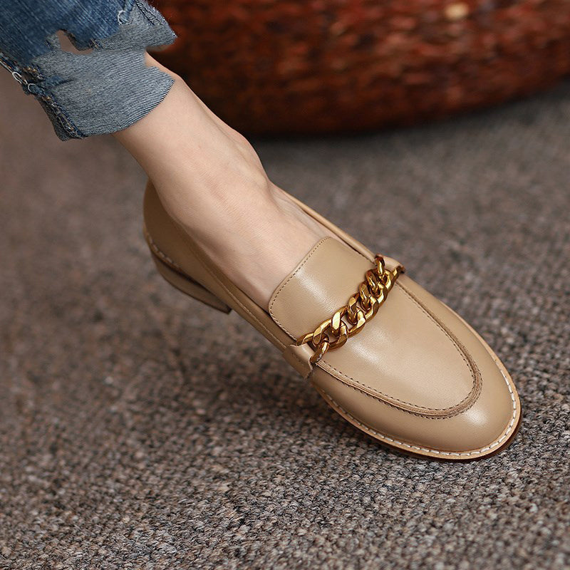 Round Toe Loafers Pumps With Thick Heels