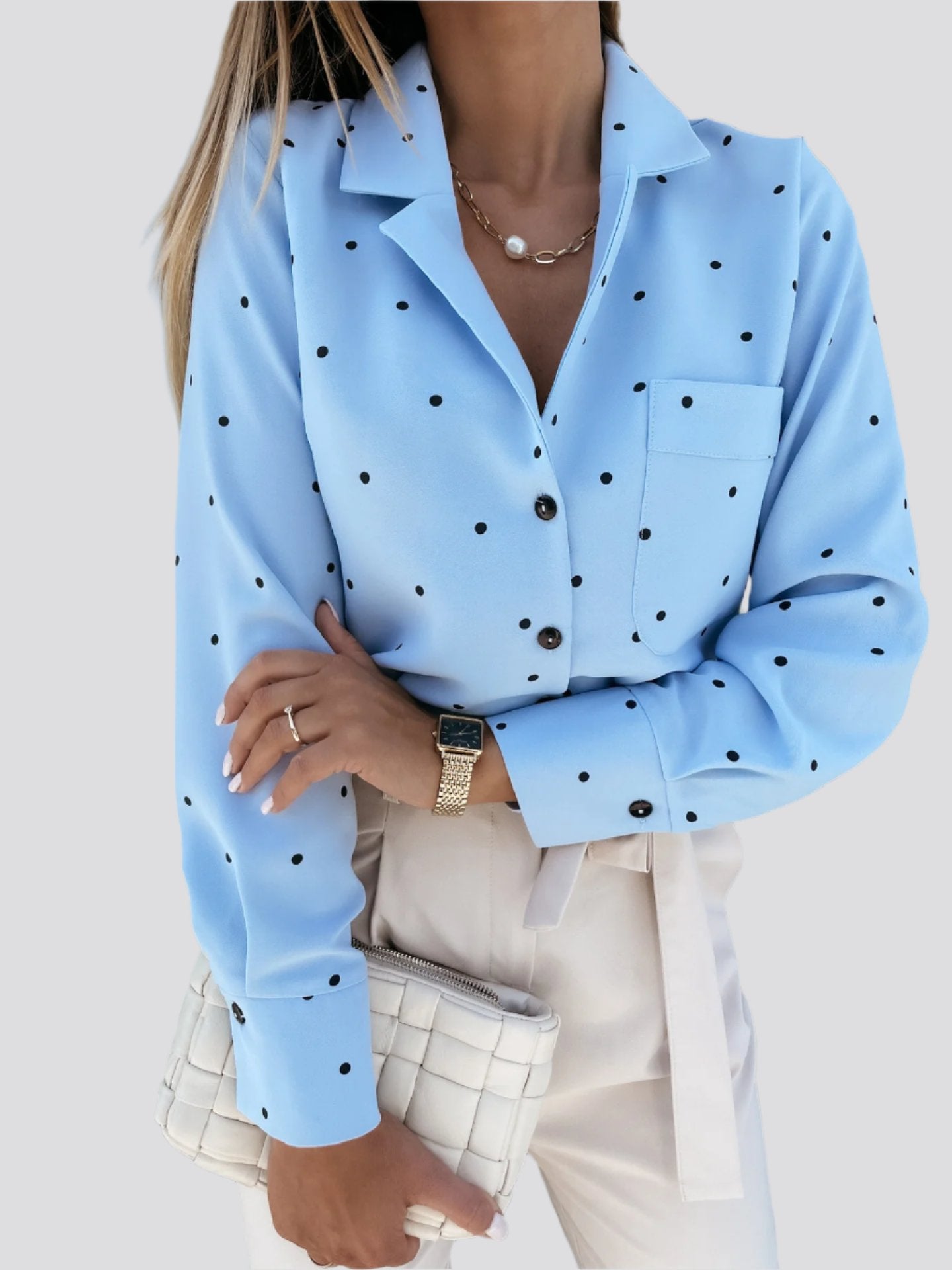 Slim Button Polka Dot Long Sleeve Pocket Shirt