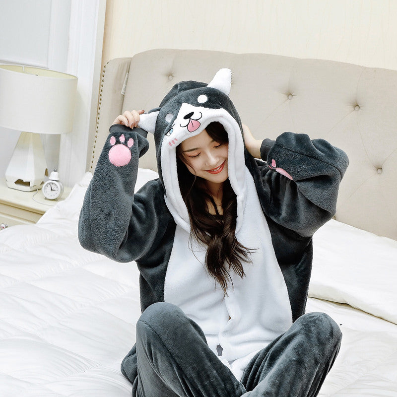 Set Kigurumi Adult Women Men Animal Corgi Pajamas Flannel Cartoon dog Cosplay Onesie corgi Warm Winter pijama