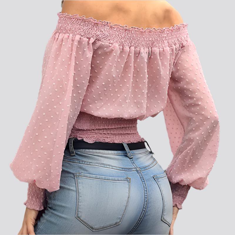 Sexy One-Shoulder Ruffled Waist Chiffon Shirt T-Shirt