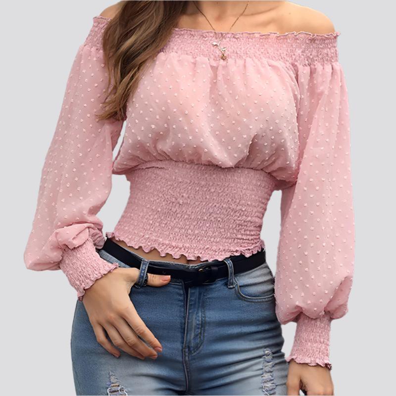 Sexy One-Shoulder Ruffled Waist Chiffon Shirt T-Shirt