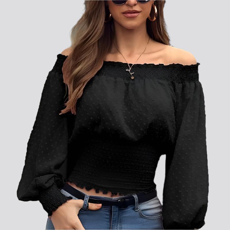 Sexy One-Shoulder Ruffled Waist Chiffon Shirt T-Shirt