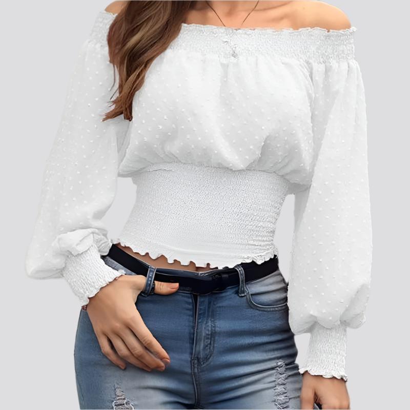 Sexy One-Shoulder Ruffled Waist Chiffon Shirt T-Shirt