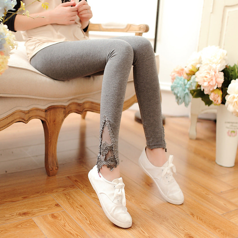 XS-7XL Leggings Women Cotton Lace Decoration Leggings Leggins Plus Size Long Leggings