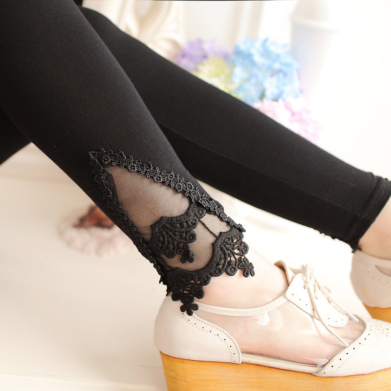 XS-7XL Leggings Women Cotton Lace Decoration Leggings Leggins Plus Size Long Leggings