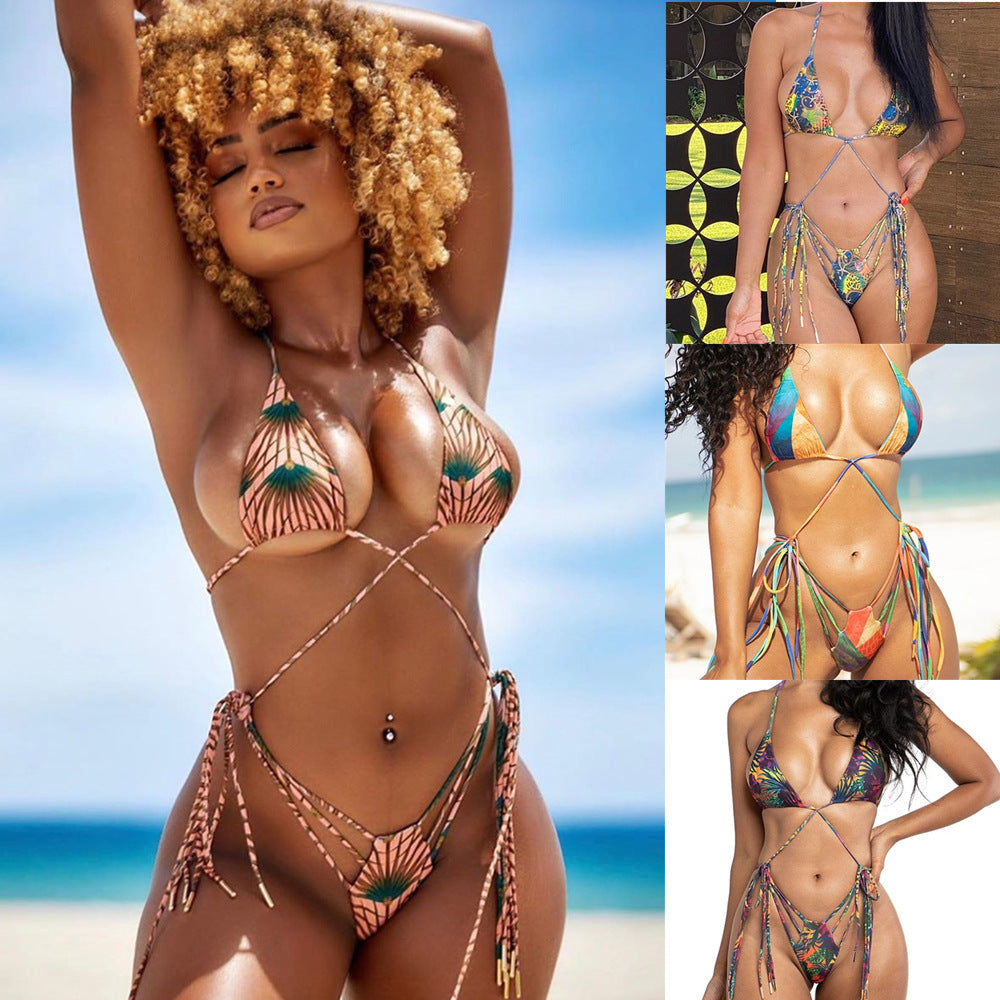 Bikini Digital Print Strappy Sexy Split Swimsuit