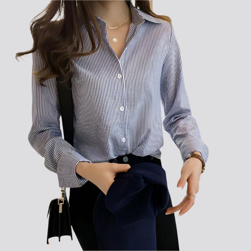 Spring Women's Korean Style New Casual Student Shirt Bottoming Shirt Fashion Loose Long-Sleeved Vertical Striped Shirt