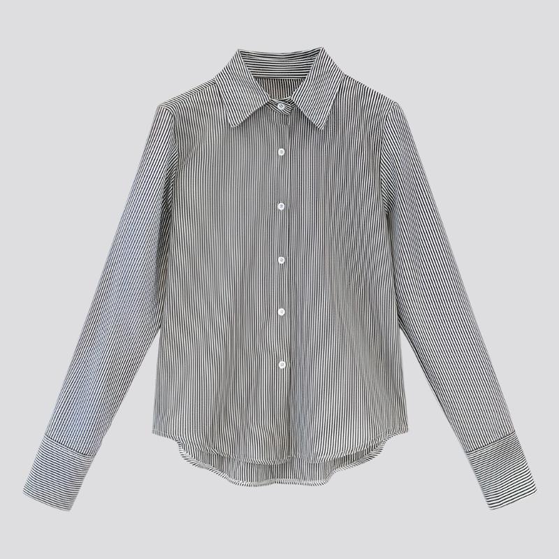 Spring Women's Korean Style New Casual Student Shirt Bottoming Shirt Fashion Loose Long-Sleeved Vertical Striped Shirt