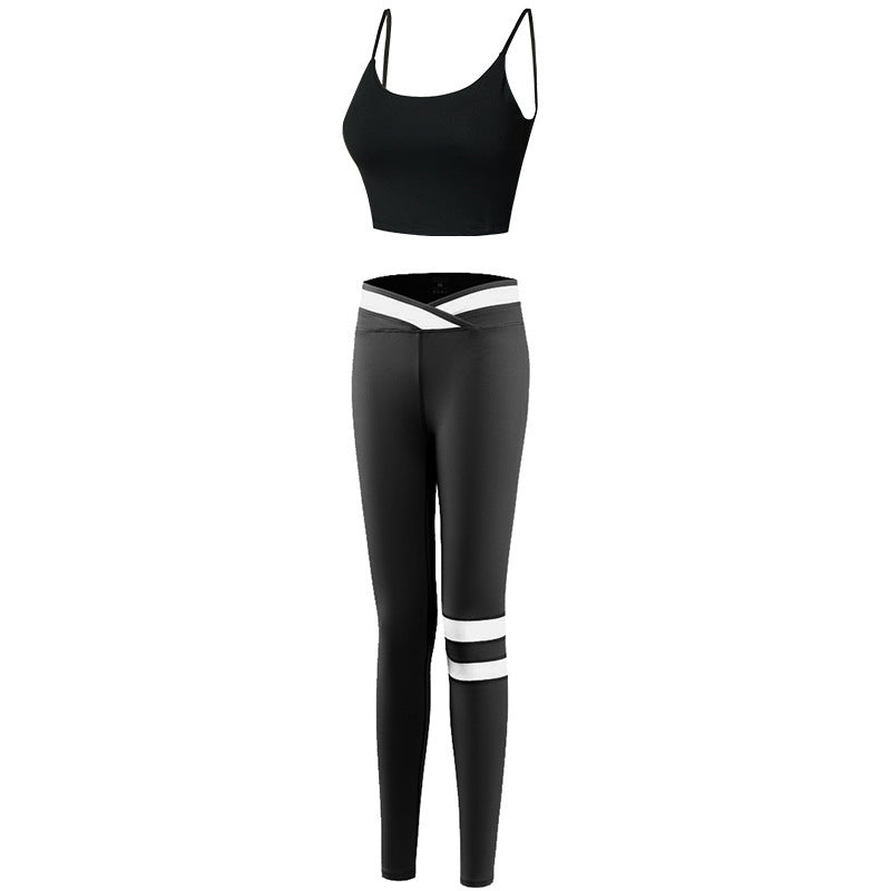 Cross Beauty Back Sports Bra Shockproof Striped Yoga Pants Women