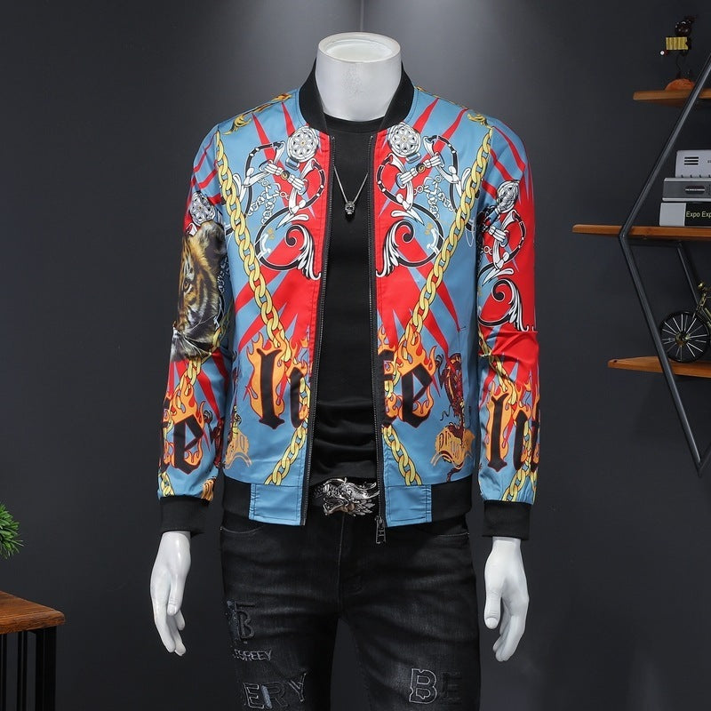 Luxury Gold Print Bomber Jacket Men Streetwear Social Men