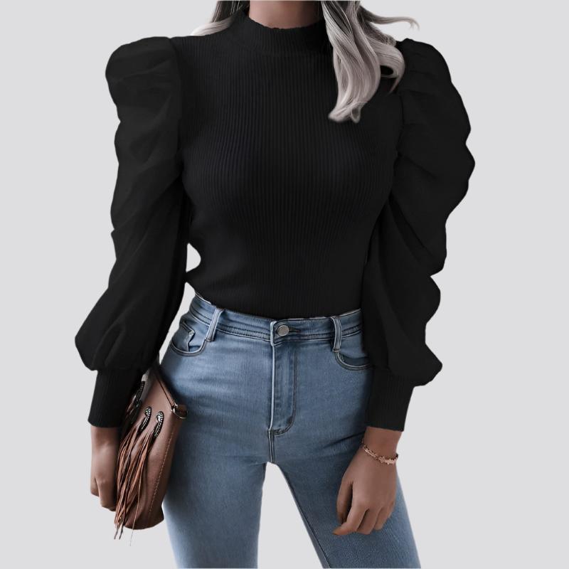 Blouse Women Puff Sleeve Knit Tops Streetwear T Shirt