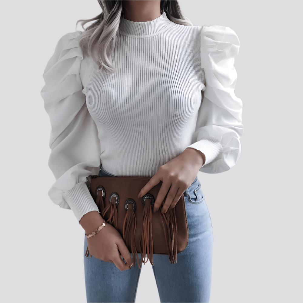 Blouse Women Puff Sleeve Knit Tops Streetwear T Shirt