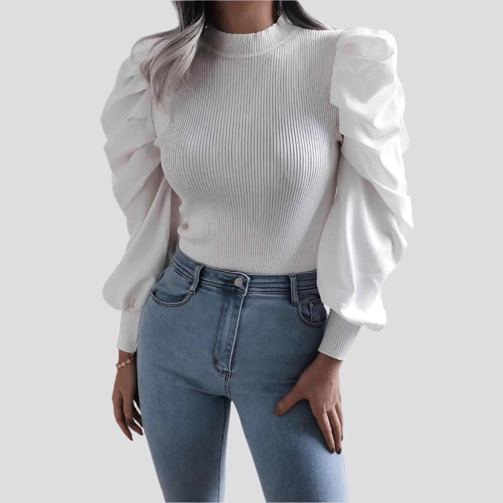 Blouse Women Puff Sleeve Knit Tops Streetwear T Shirt