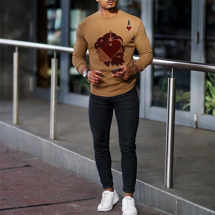 Red Heart A Slim Sweater Long Sleeve Men Long Sleeve t Shirt Pullover Tops