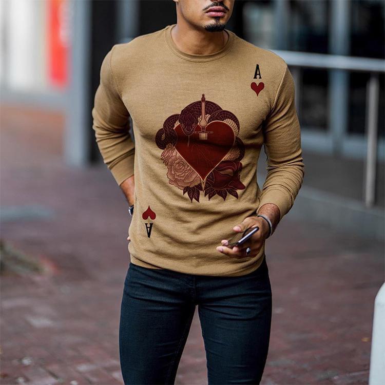 Red Heart A Slim Sweater Long Sleeve Men Long Sleeve t Shirt Pullover Tops