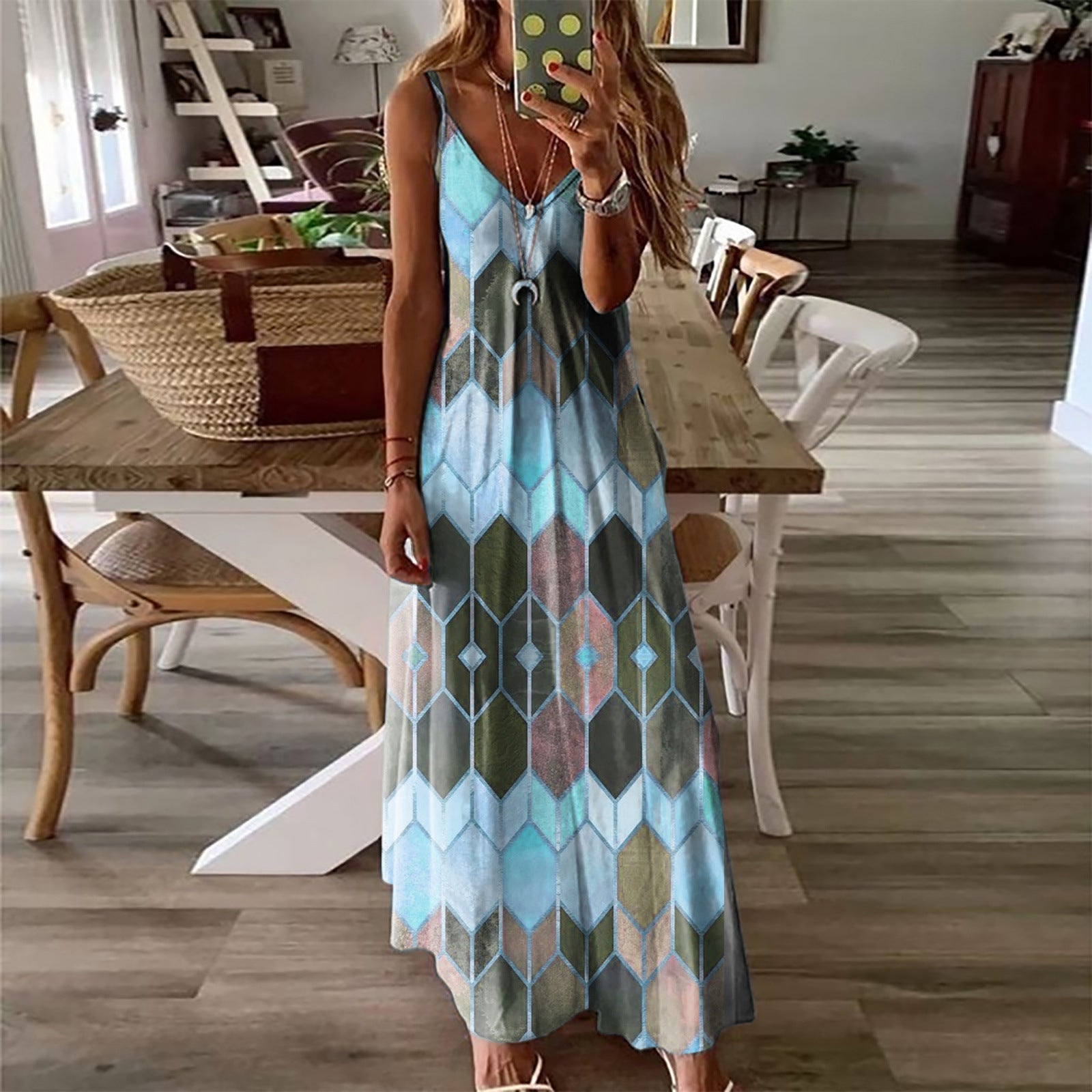 Summer Casual Printed Camisole Long Dress