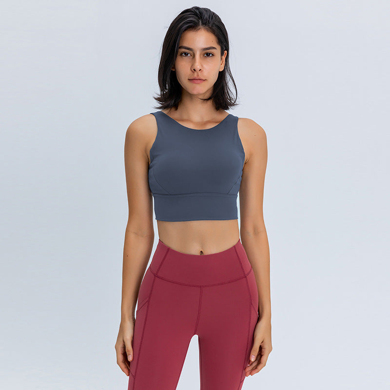 Sport Bra With Round Neck And Sport Vest With Hollow Out