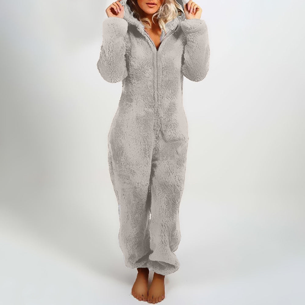 Women'S Plush Thick Plush Plush Jumpsuit Hooded Pajamas Parent-Child Wear