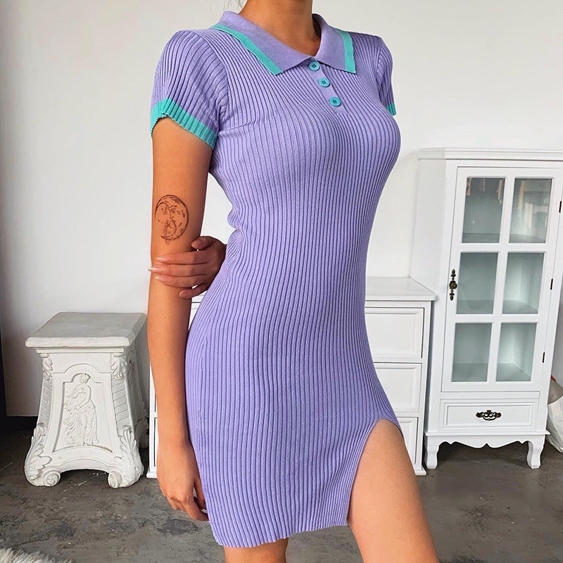 Ribbed Mini Dress Collar