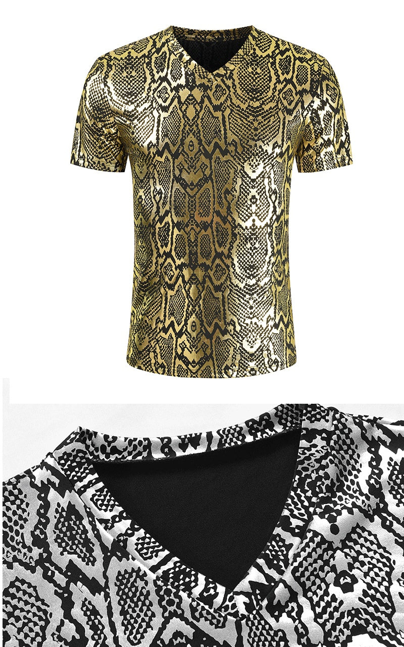 V-Neck Snake Print T-Shirt Men