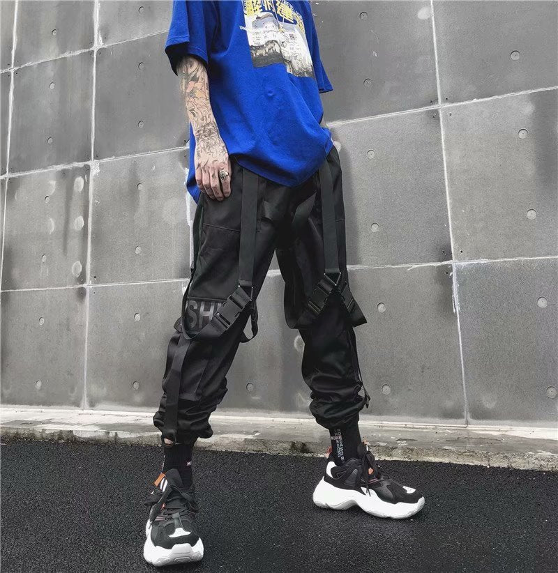 Functional Overalls Dark Functional Pants Paratrooper Pants Hip-Hop All-Match Casual Pants Men