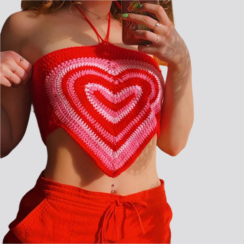 Nibber Sweet Cute Sexy Patchwork Crop Top For Women Halter Summer Slim Bandage Camisole Stretch Club Streetwear Female New