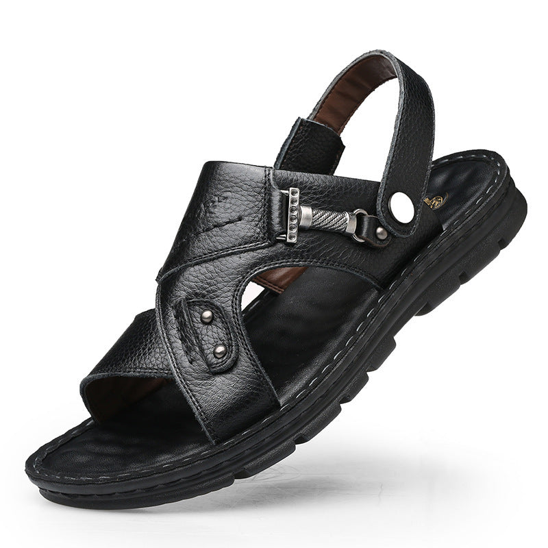 Large Size Sandals Men'S Leather Breathable Soft Leather Soft Sole Thick Bottom 37 Yards 45 Yards 46 Yards 47 Yards Beach Shoes Men