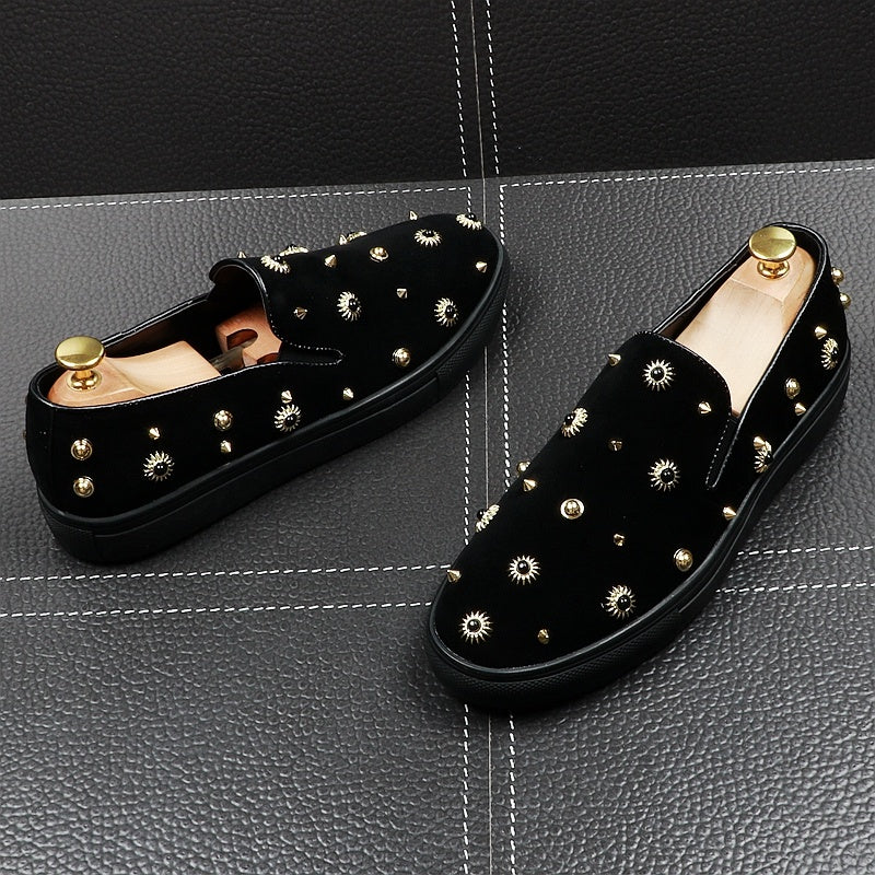 Moccasins Lazy-Loafers Casual-Shoes Head-Slip-On Men's Fashion Round Flats-Punk Rivets