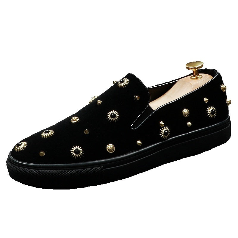 Moccasins Lazy-Loafers Casual-Shoes Head-Slip-On Men's Fashion Round Flats-Punk Rivets