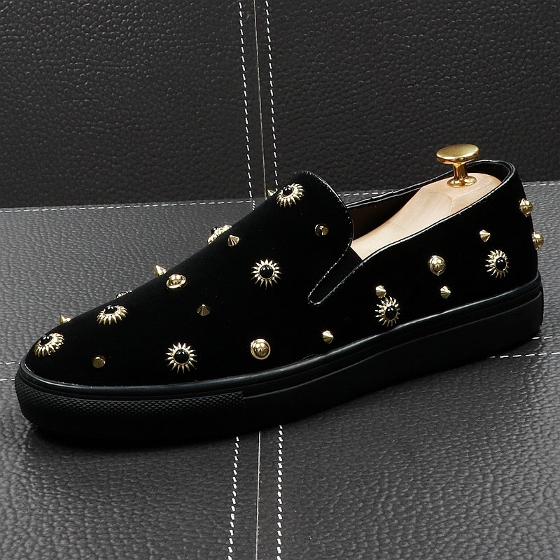 Moccasins Lazy-Loafers Casual-Shoes Head-Slip-On Men's Fashion Round Flats-Punk Rivets