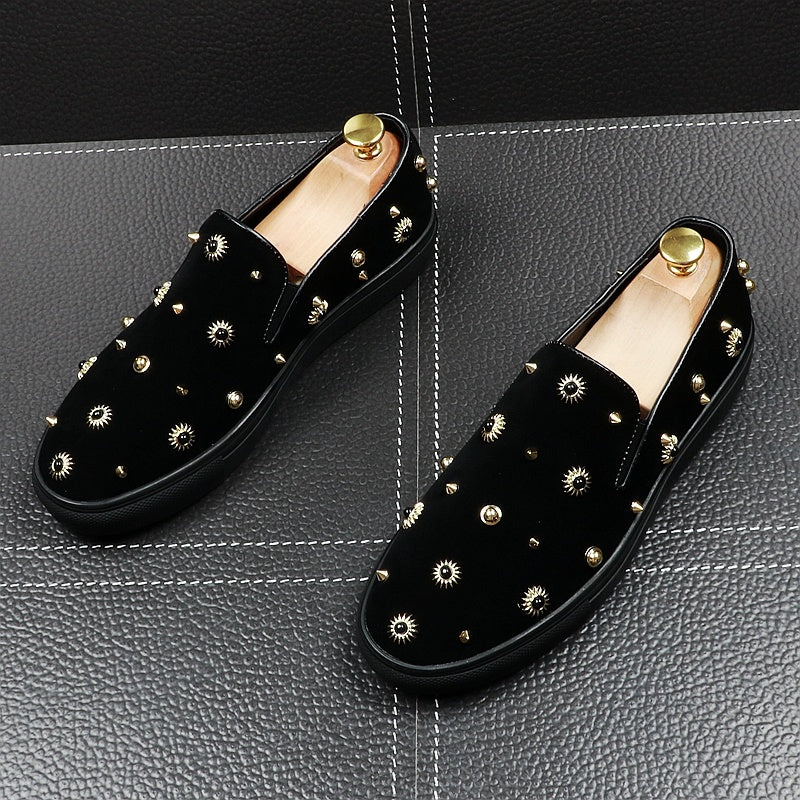 Moccasins Lazy-Loafers Casual-Shoes Head-Slip-On Men's Fashion Round Flats-Punk Rivets