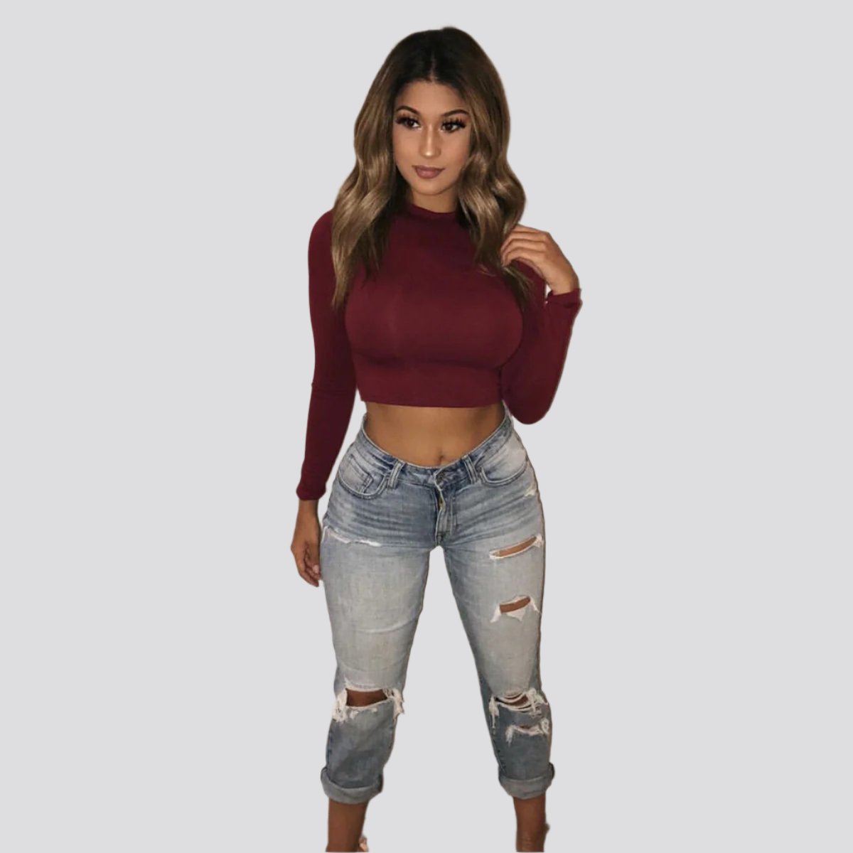 Women Long Sleeve Slim Sexy Basic Tee Tops Cotton Women Crop Top Shirt Solid Color O-Neck Basic Short Crop Tops Women Tshirts