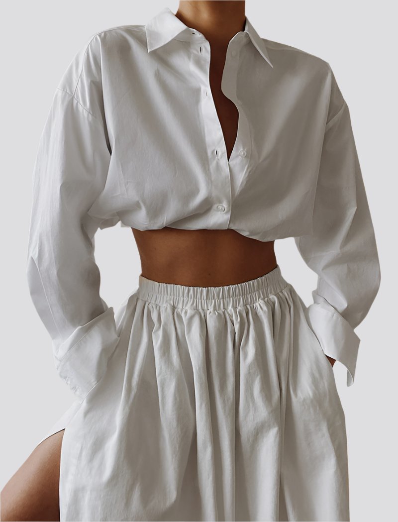 Women S White Lapel Long-Sleeved Shirt