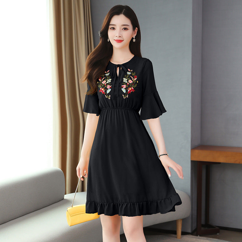 Elegant Fashion Solid Embroidery Chiffon Sexy Mini Dress Summer Plus Size Vintage Runway Dress Women Bodycon Party Vestidos