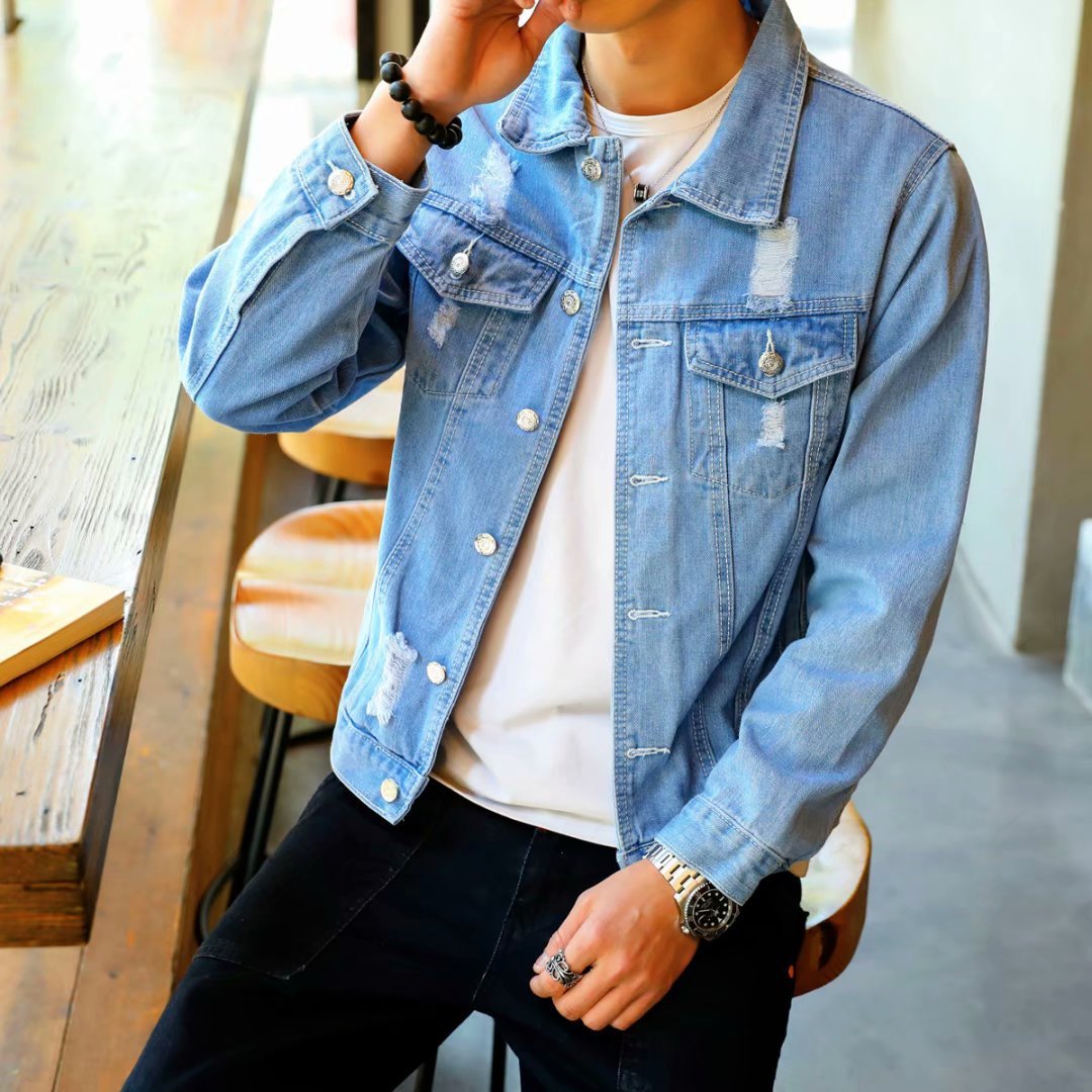 Casual Loose Ripped Denim Jacket Men