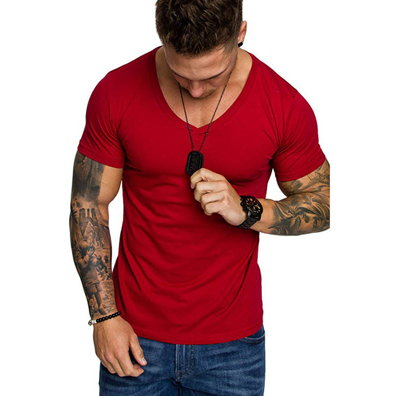 Men's Fashion Casual Sports Solid Color Plus Size V-Neck T-Shirt