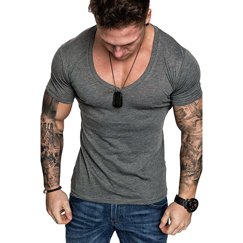 Men's Fashion Casual Sports Solid Color Plus Size V-Neck T-Shirt