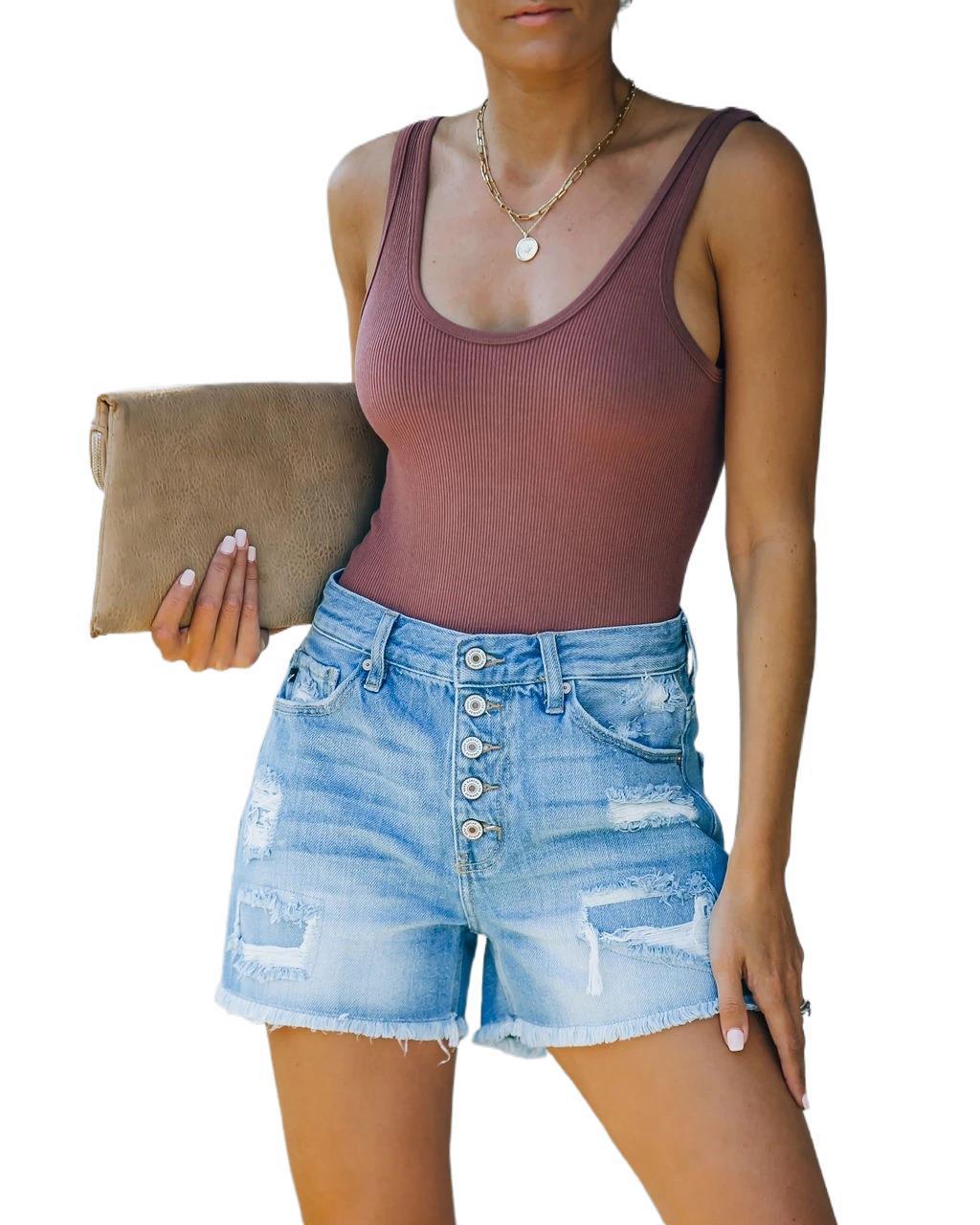 Summer Casual Denim Straight Leg Pants High Waist Denim Shorts