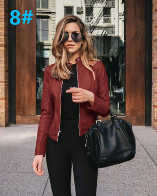 Autumn And Winter Women's Fashion Leather Pu Suit Jacket