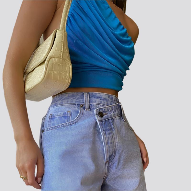 One Shoulder Crop Top Women Sexy Sleeveless Ruched Tank Top Summer White Black Blue Orange Plain Short Tanks Camis