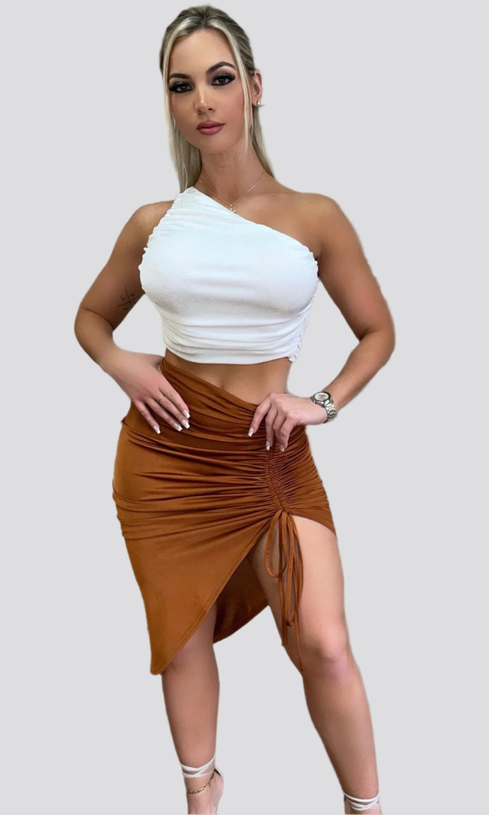 One Shoulder Crop Top Women Sexy Sleeveless Ruched Tank Top Summer White Black Blue Orange Plain Short Tanks Camis