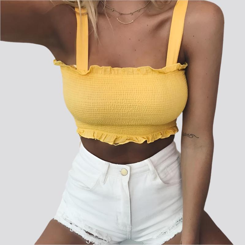 Bow Tie Strap Crop Tank Top Elastic Camis