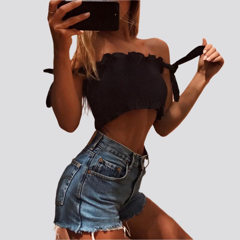 Bow Tie Strap Crop Tank Top Elastic Camis