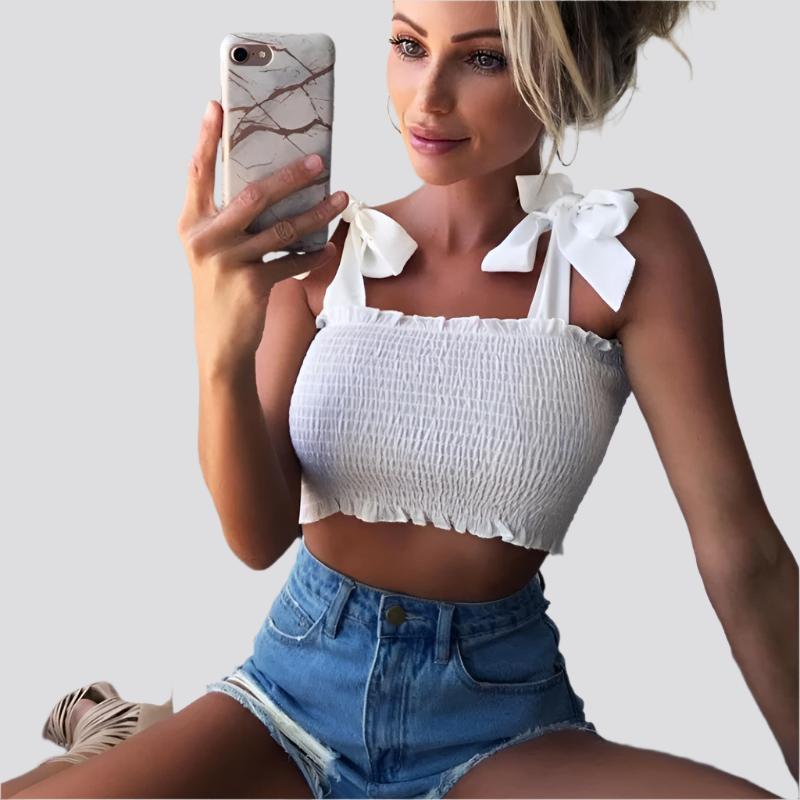 Bow Tie Strap Crop Tank Top Elastic Camis