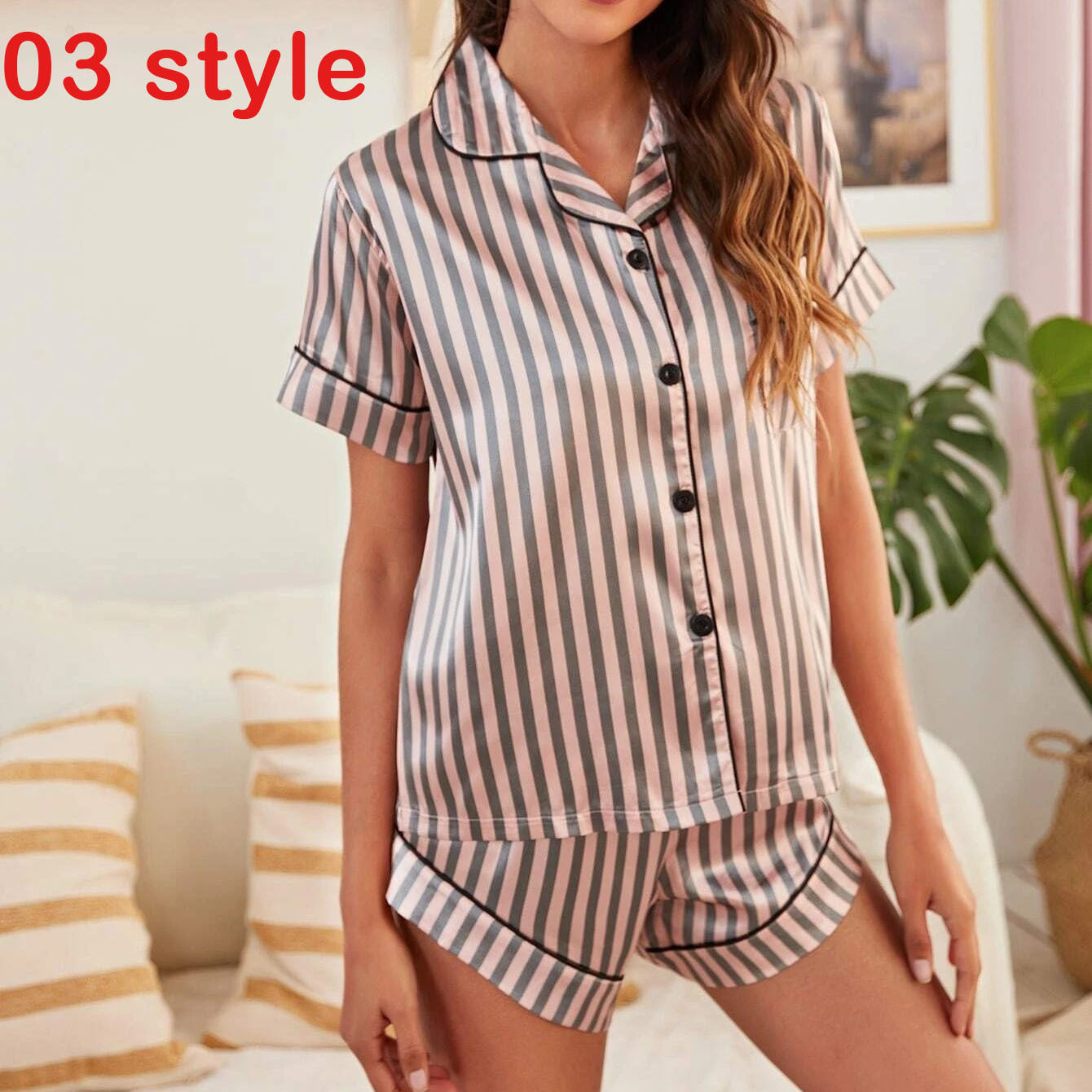 Summer Satin Women Pajams Print V-Neck Stretch Lingerie Female Sleepwear Casual Shorts Set Loungewear Women